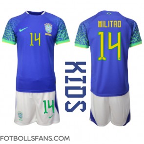 Brasilien Eder Militao #14 Replika Bortatröja Barn VM 2022 Kortärmad (+ Korta byxor)